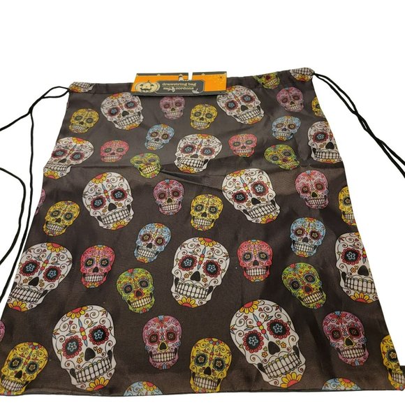 NWT Drawstring Bag Back Pack Sugar Skulls Day Of The Dead Calavera Halloween NEW - Picture 3 of 3